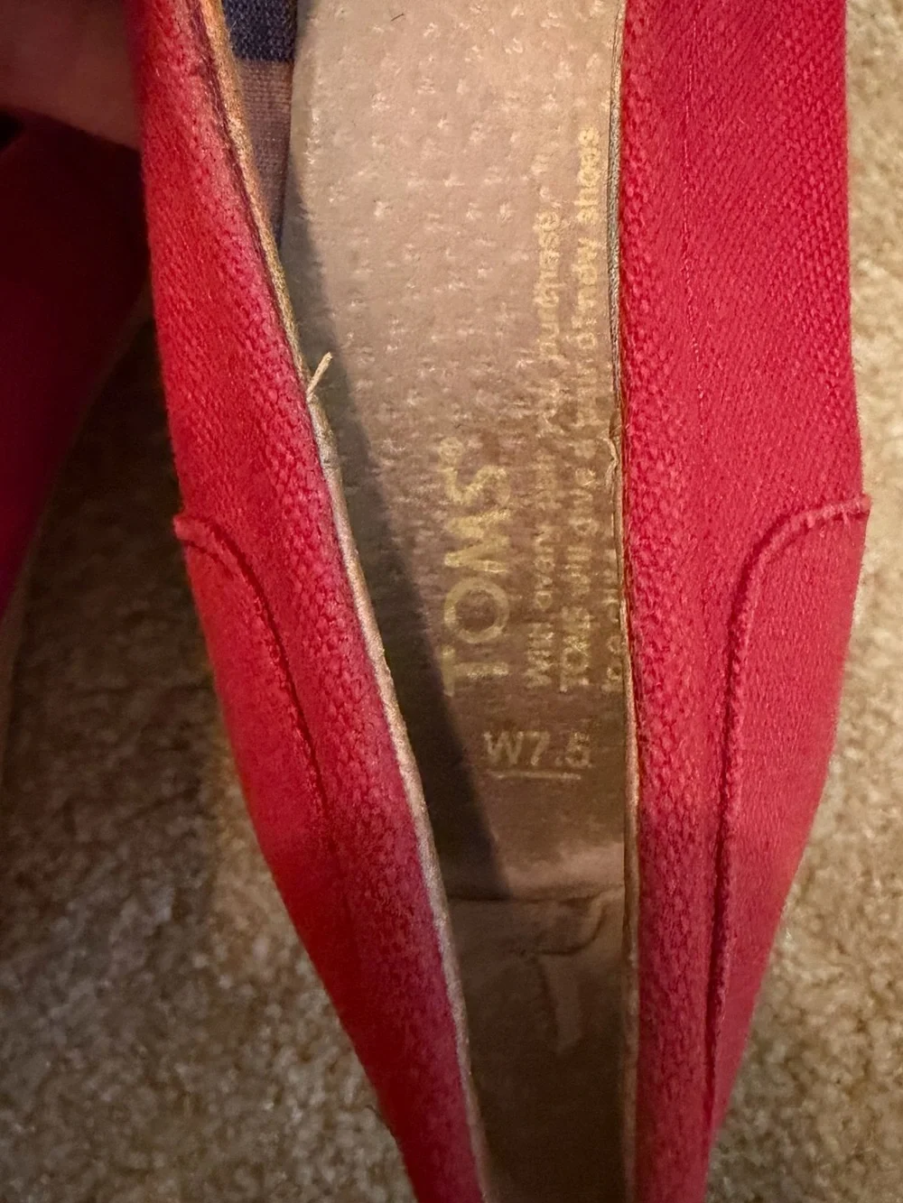 TOMS Red Canvas Wedge Espadrille Peep-Toe Heels